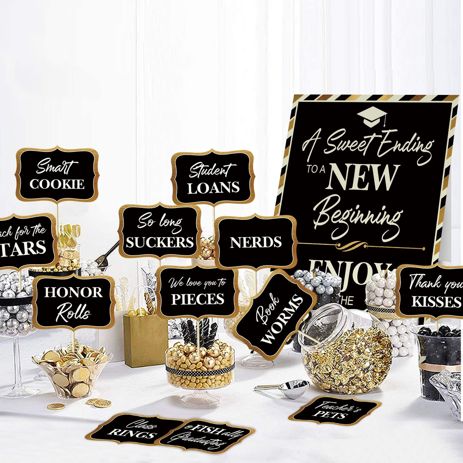 2026 Graduation Candy Buffet Signs Decorations, Black Gold Grad Party Candy B…