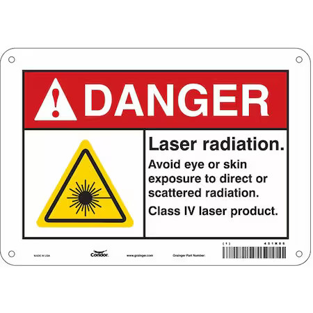 Condor 451R86 Laser Warning Sign, 7 In H, 10 In W, Aluminum, Vertical