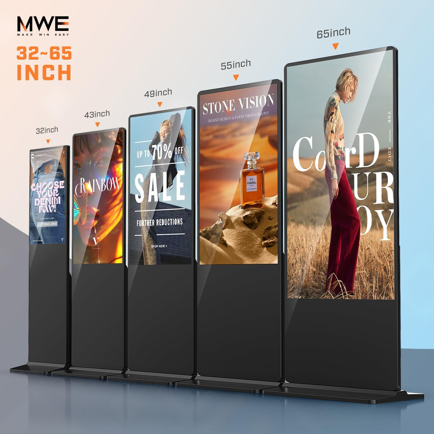 MWE 55 Inch 4K Touchscreen Kiosk, Indoor Floor Standing Digital Signage Displays