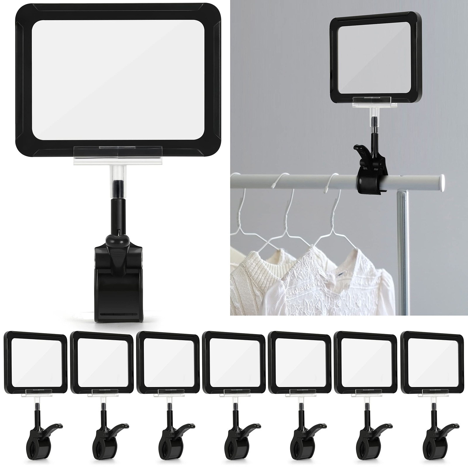 Mlici Acrylic Sign Holder with Clamp, 6 x 9 Inch Double Head Display Black
