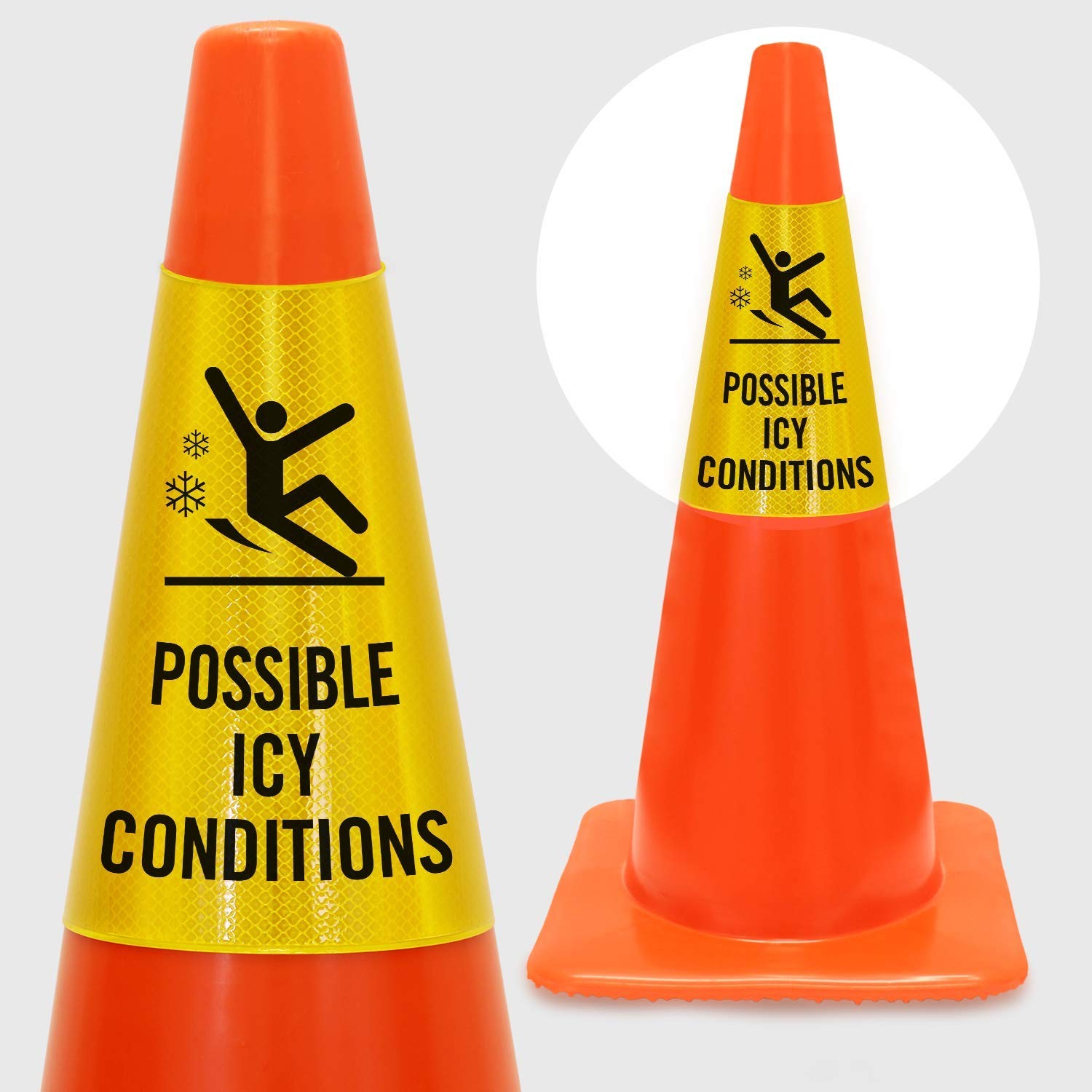 Possible Icy Conditions Bright Reflective Cone Message Sleeve Safety Warning