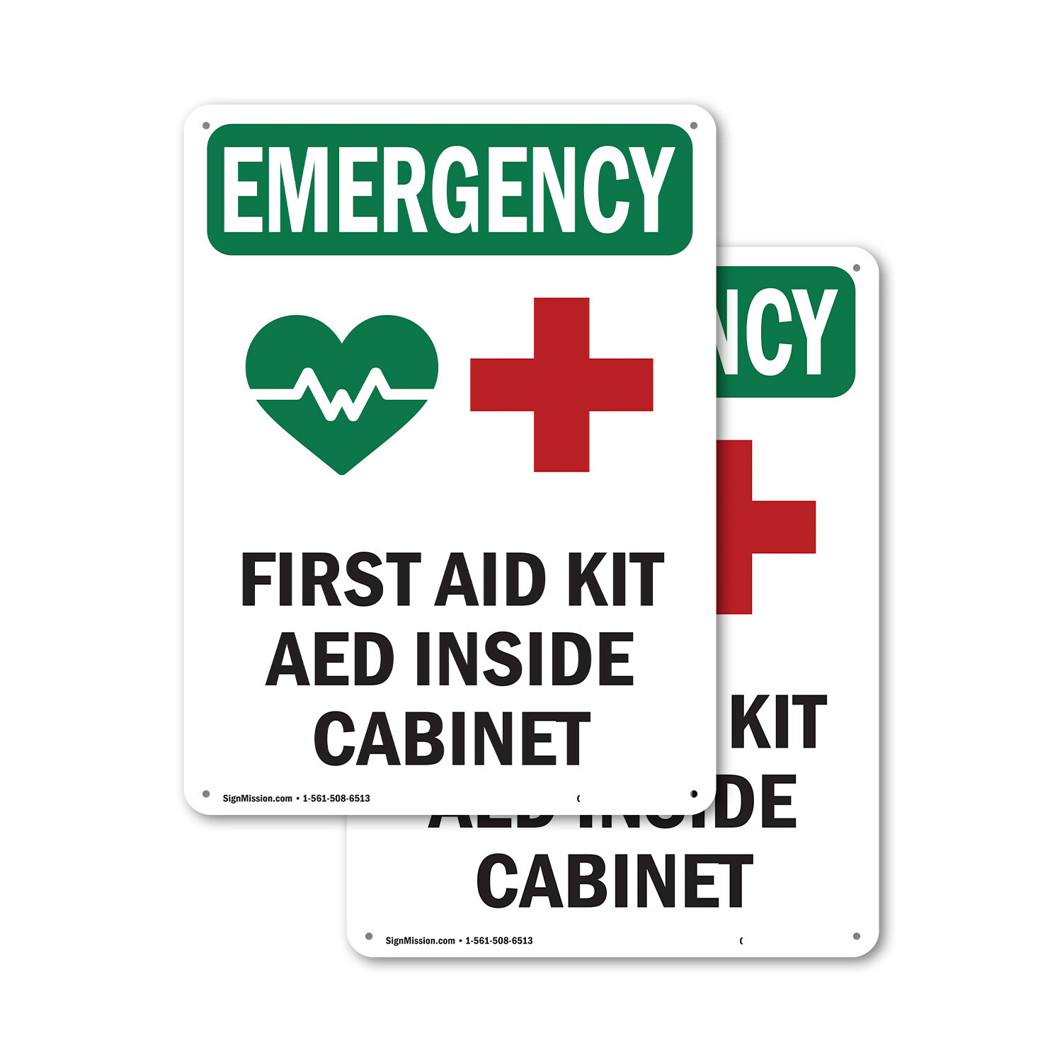(2 Pack) First Aid Kit AED With Symbol OSHA Emergency Sign Decal Metal Plastic