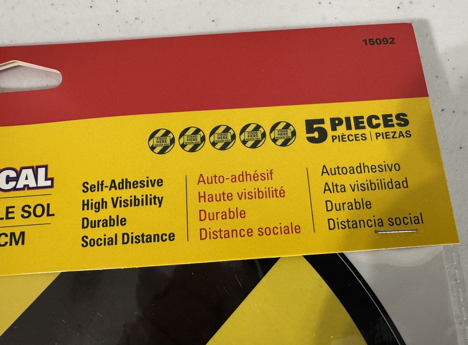 CH Hanson 15092 Stand Here Floor Decal, Yellow Full Case, 12 Packs/5, 60 Total