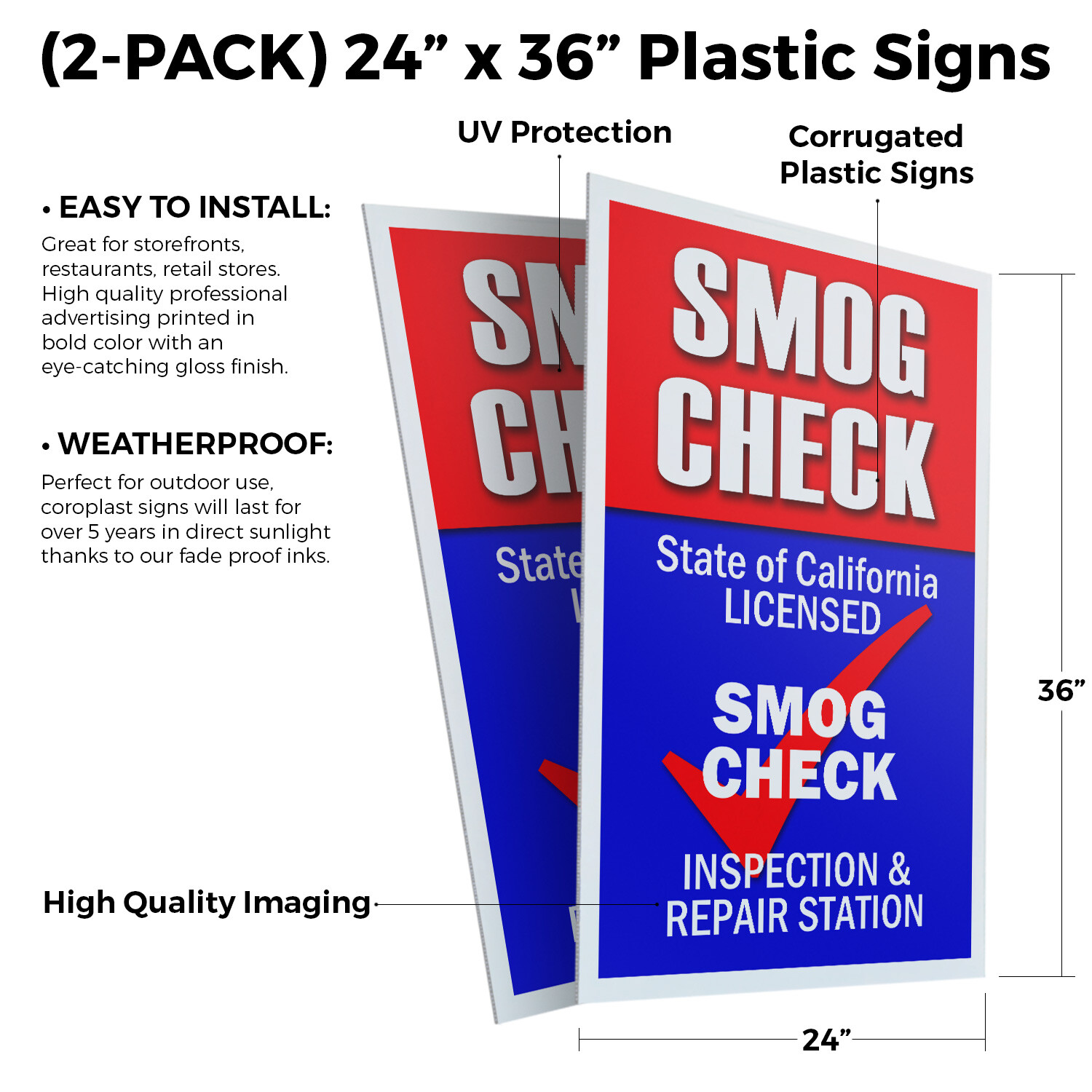 Smog Check 24″ x 36″ 2 Pack Of Store Sign Plastic Or Decal