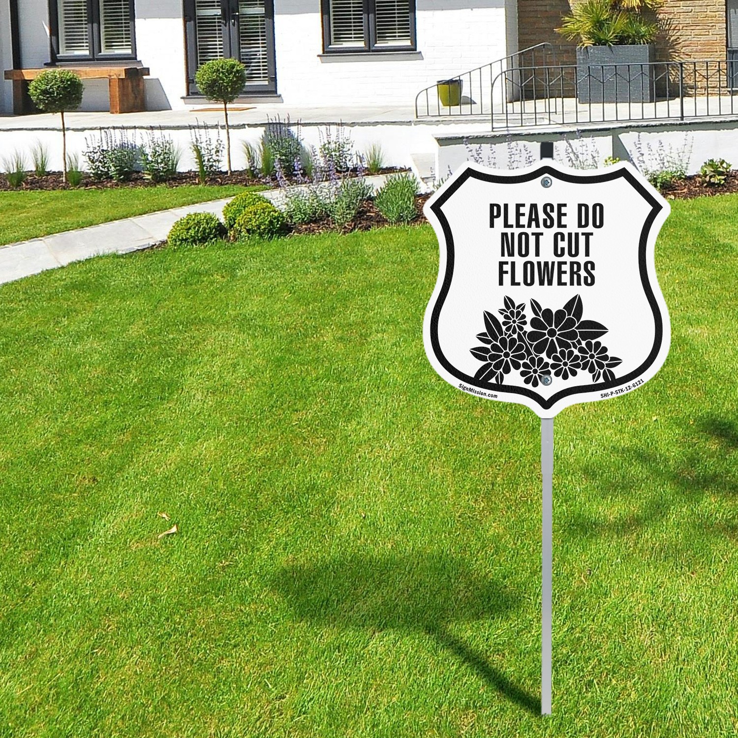 Please Do Not Cut Flowers Shield Shaped Sign With Stake Made in the USA