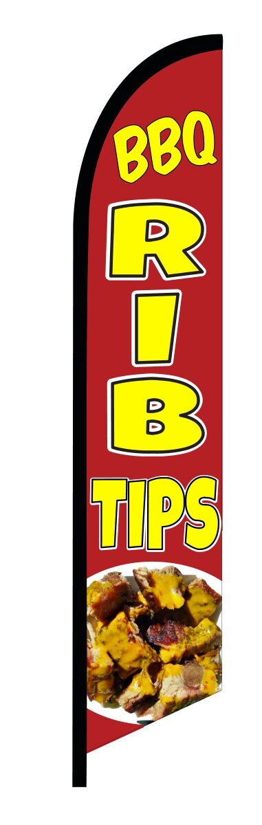 BBQ RIB TIPS DUPLEX PRINTED SWOOPER FEATHER FLAG BANNER SIGN KIT