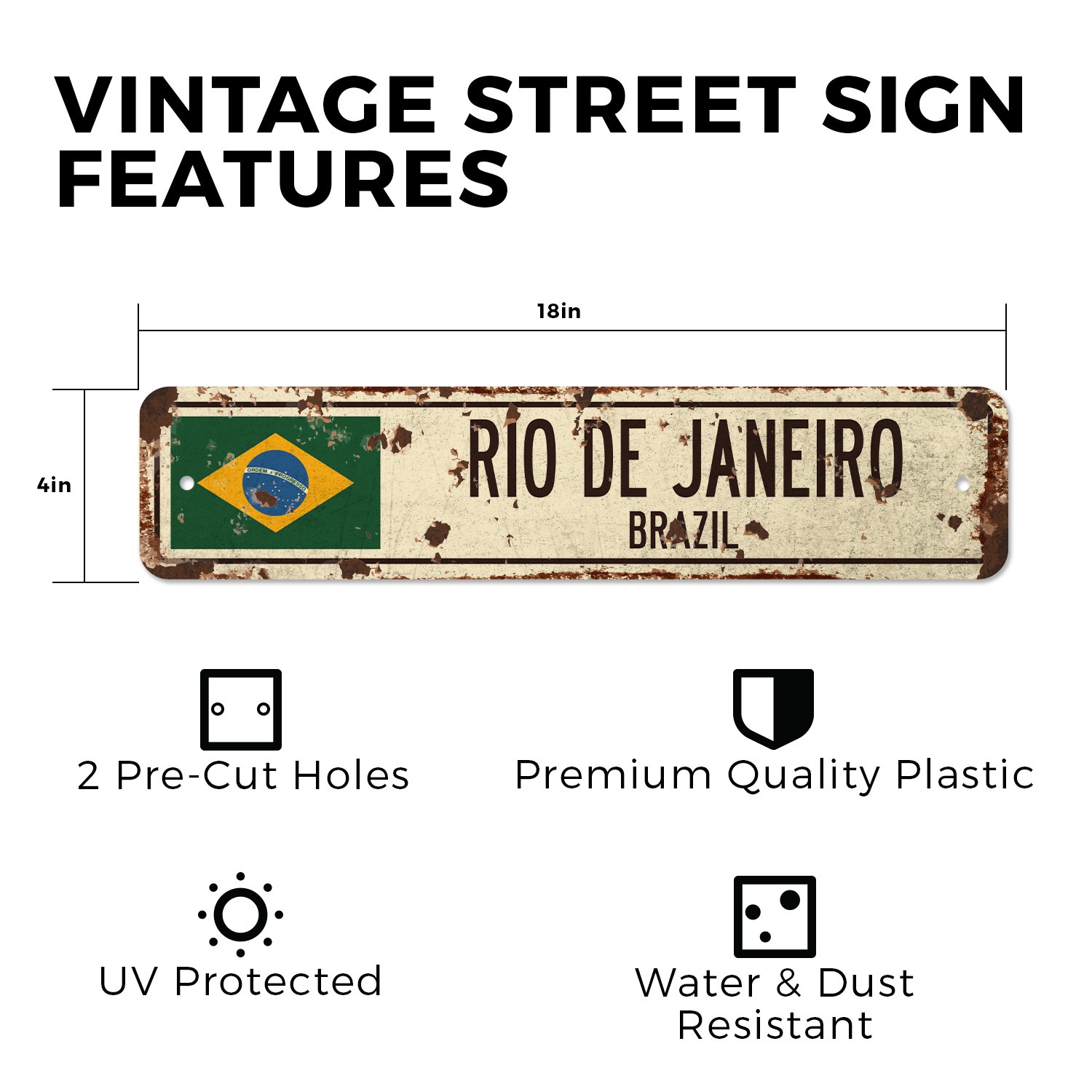 RIO DE JANEIRO BRAZIL Vintage Style Street Sign Brazilian flag city country road