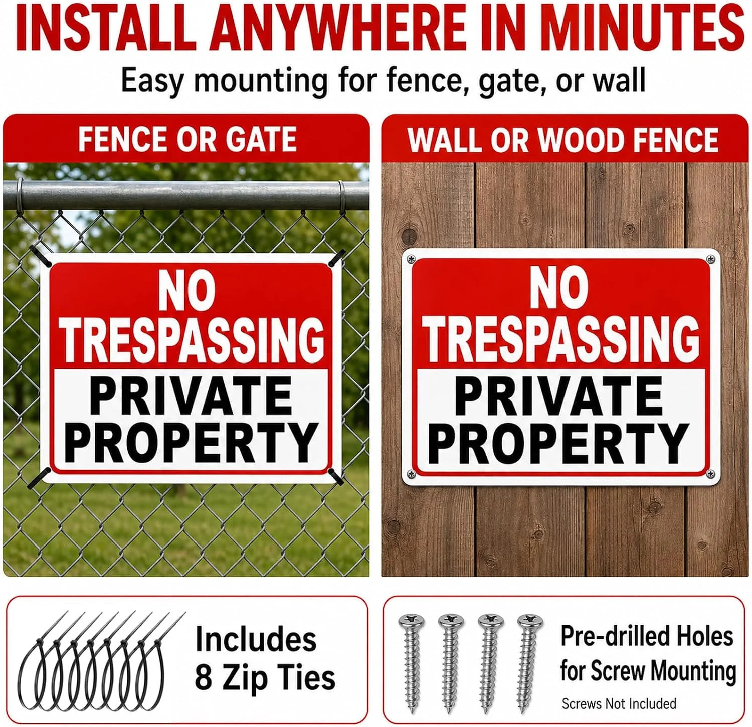 2 Pack No Trespassing Signs Private Property – 10×7 Inch 40 Mil Rust Free Alumin