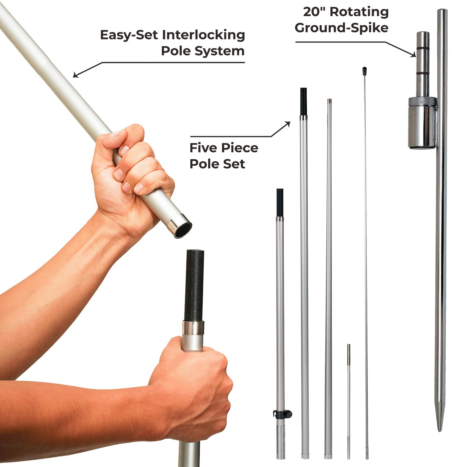 LookOurWay 13ft Feather Flag Pole Kit with Rotating Ground Spike – 3 Pack
