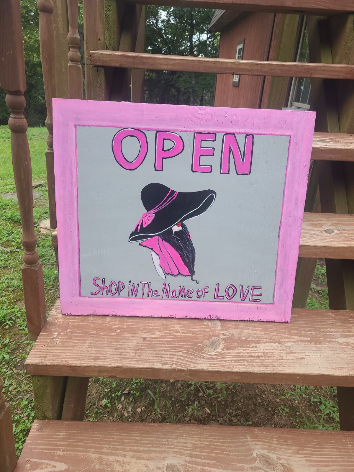 Large 24×21 Hand Painted On Wood Advertising Open Sign Wall Hang Store Display