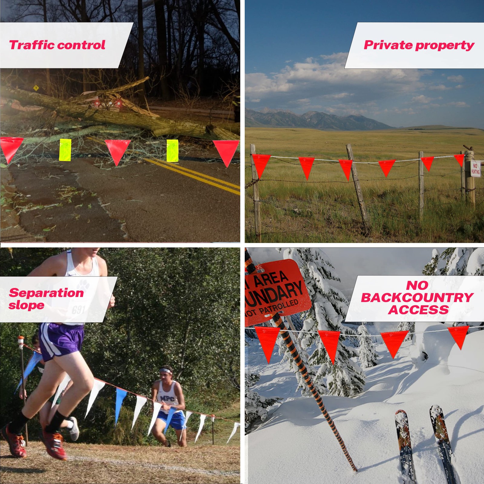 102FT Caution Barricade Flags String, Hazardous Area, Traffic Control, Red