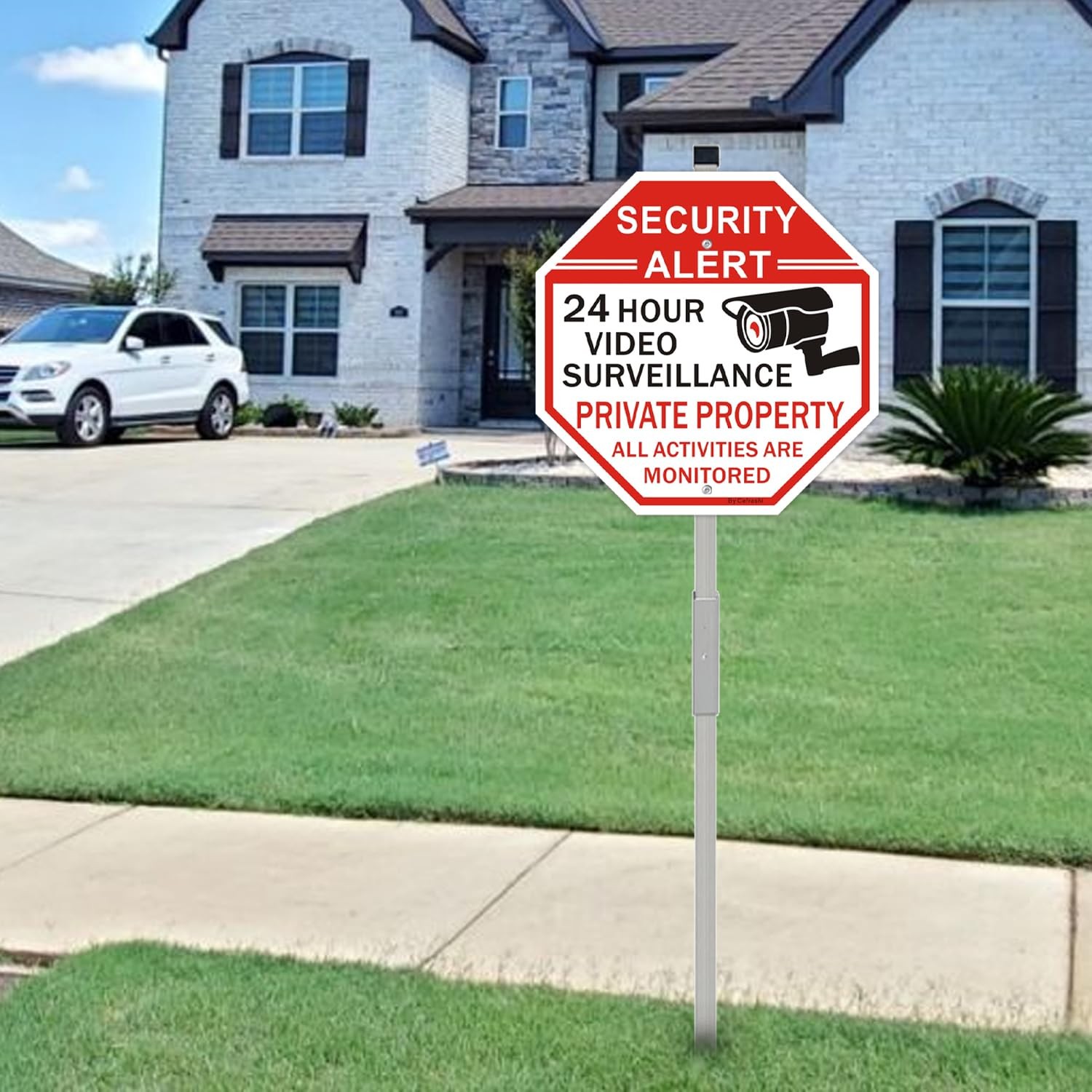 2 Pack Security Sign, Private Property Video Surveillance Sign, with 36″ Meta…