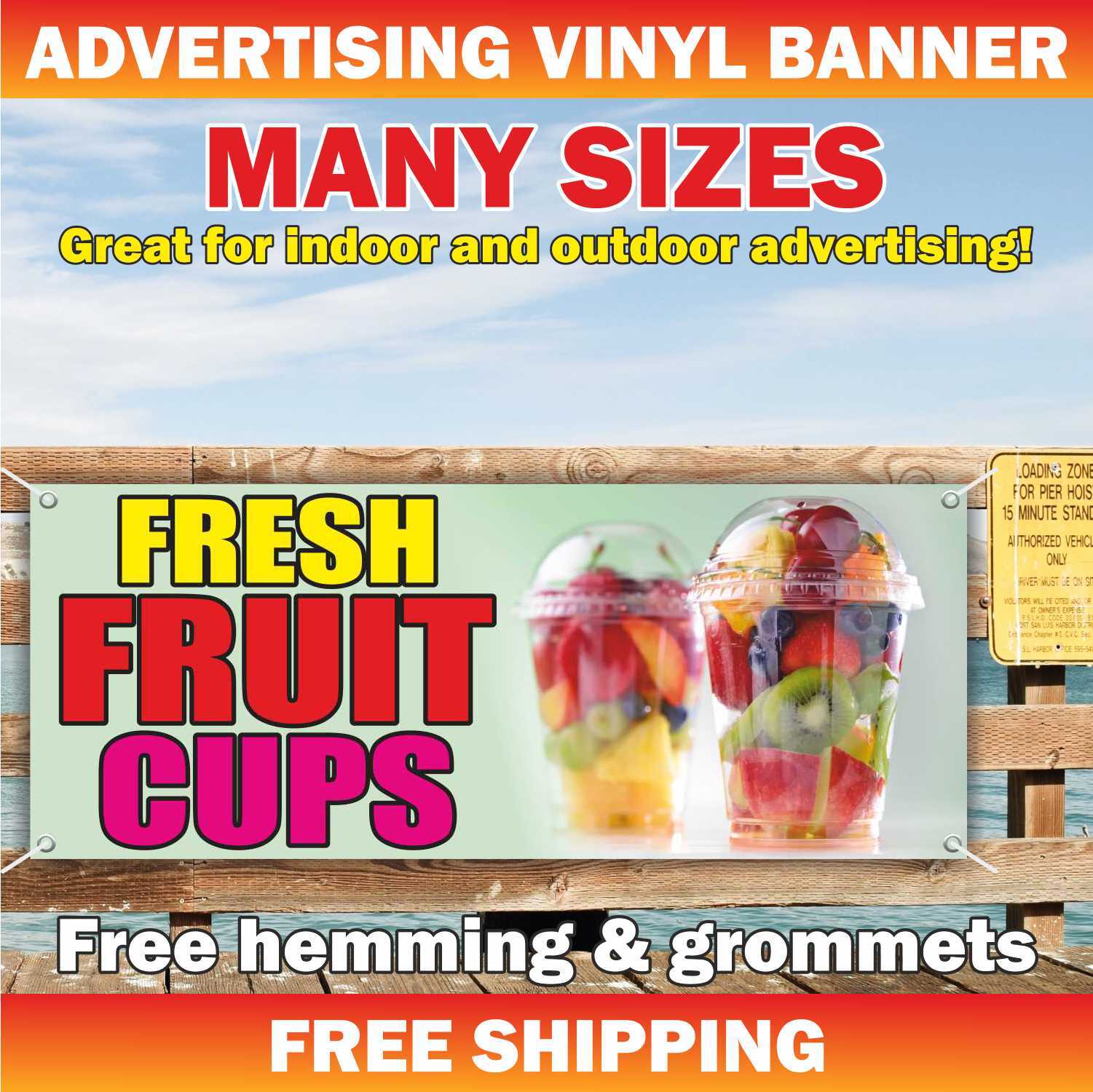 FRESH FRUIT CUPS Advertising Banner Vinyl Mesh Sign Farm Organic Produce Berry