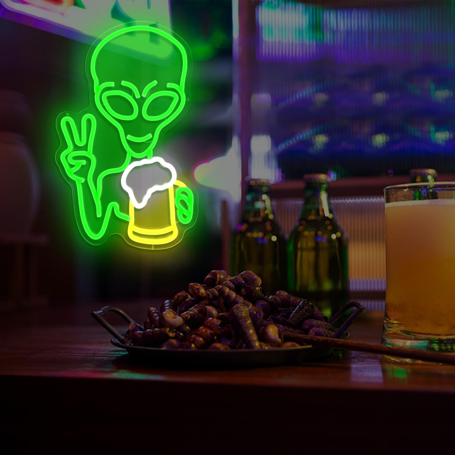 Alien Neon Sign Green Alien Beer Neon Light Dimmable LED Signs for Wall Decor Li