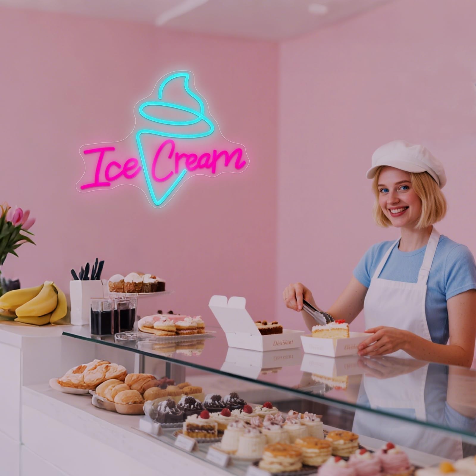 Ice Cream Neon Sign – Dimmable USB Ice Cream Letter Neon Light Up Signs for B…