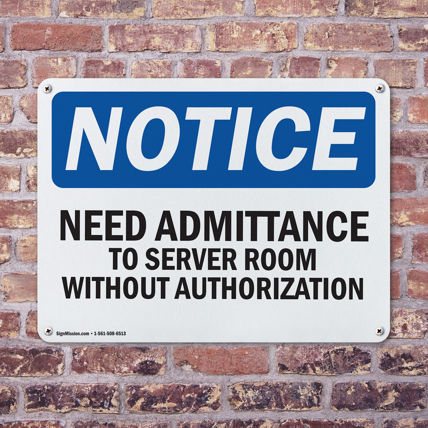 (2 Pack) No Admittance To Server Room OSHA Notice Sign Decal Metal Plastic