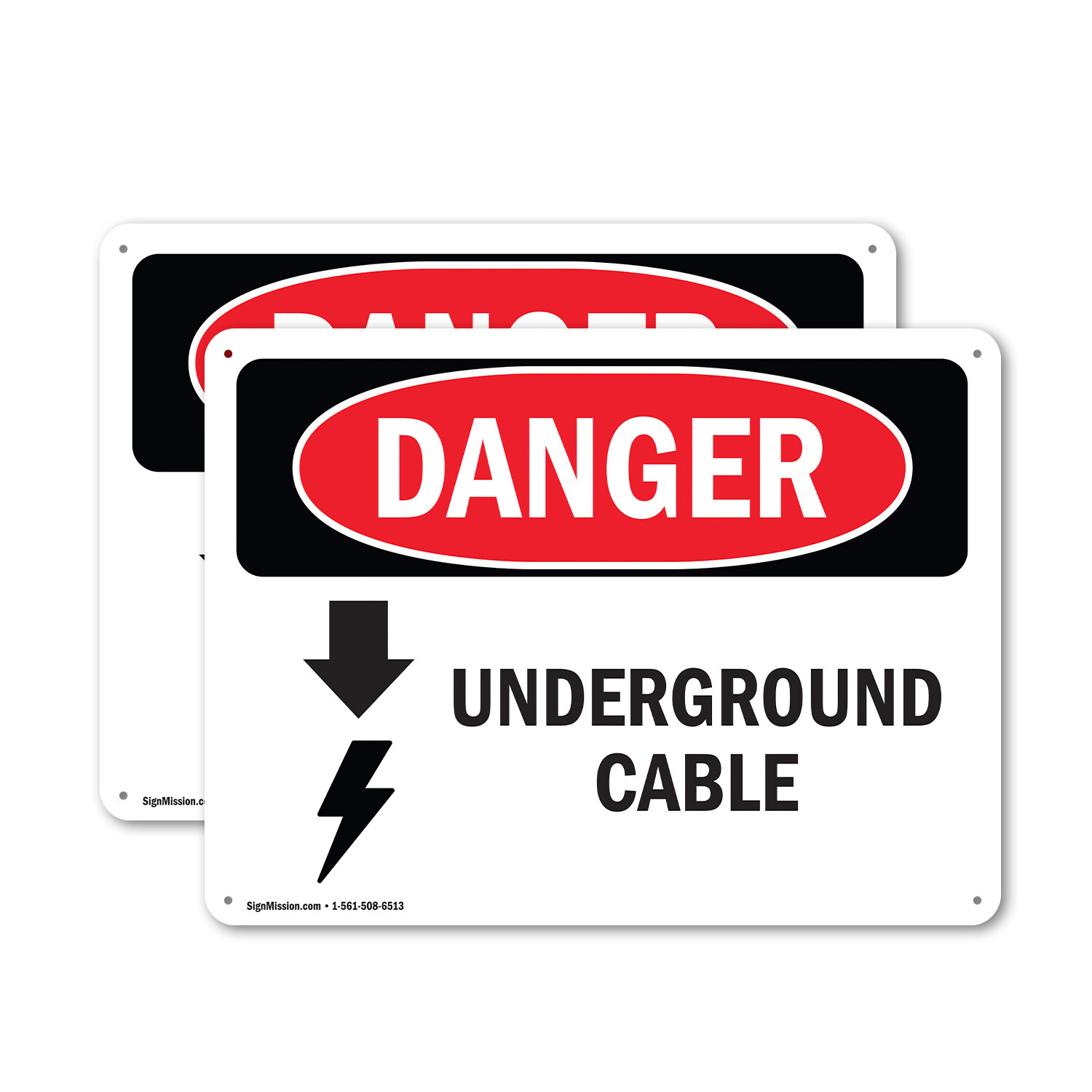 (2 Pack) Underground Cable OSHA Danger Sign Decal Metal Plastic