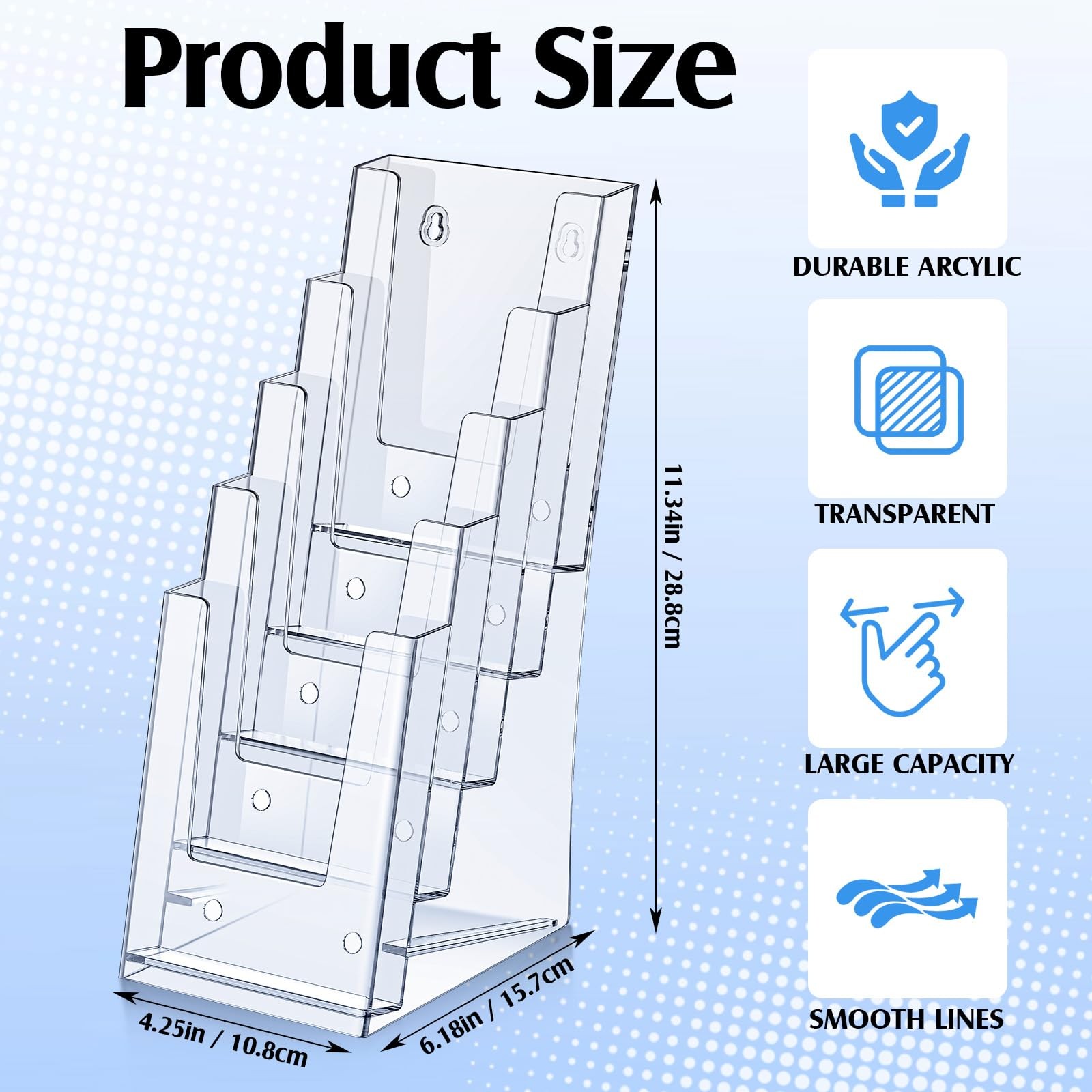 Dunzoom 2 Pcs Acrylic Brochure Holder, 4 Inch Clear Display clear
