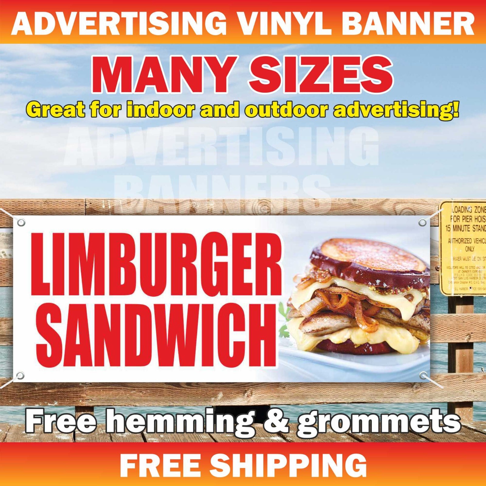 Limburger Sandwich Advertising Banner Vinyl Sign Burger Sub Hot Dog Cheeseburger