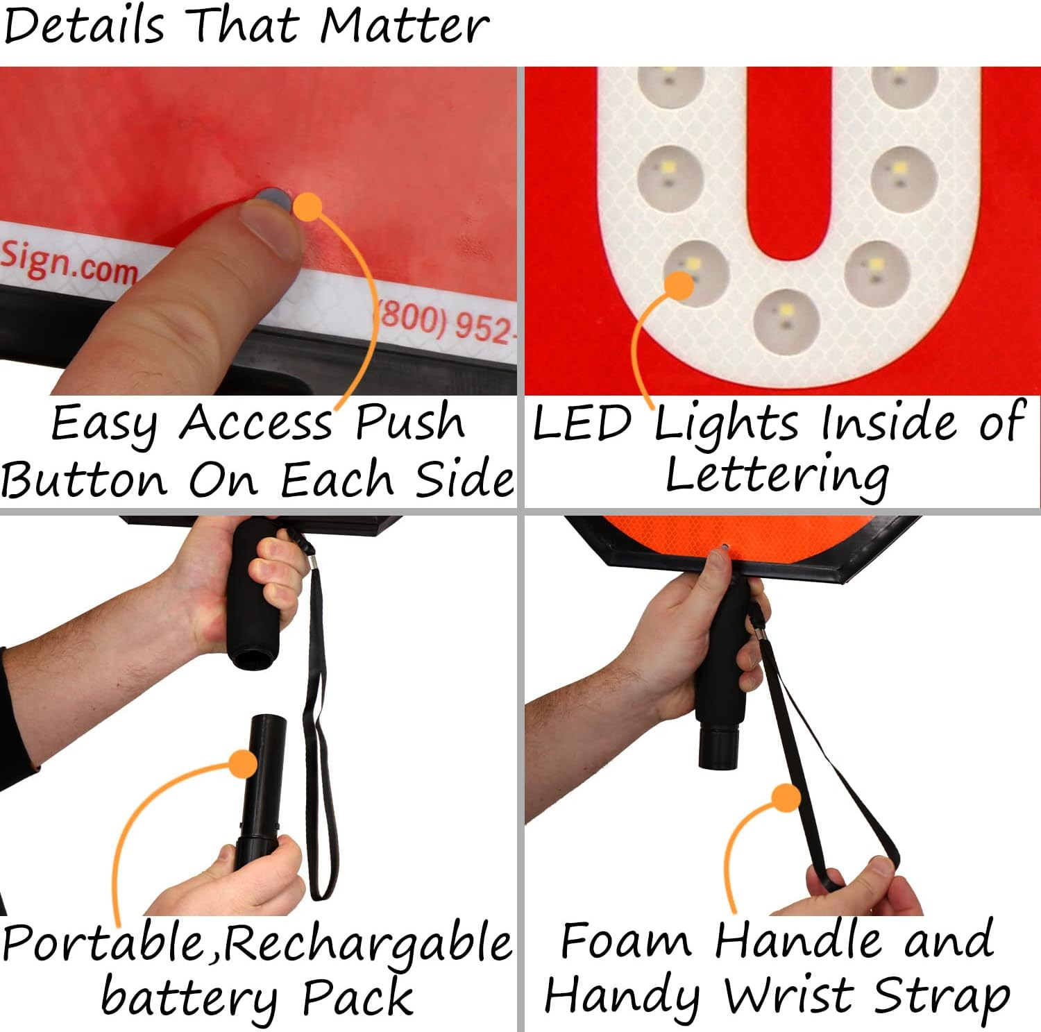 LED Stop Paddle – Rechargeable Reflective Handheld Sign with Dual Light Modes