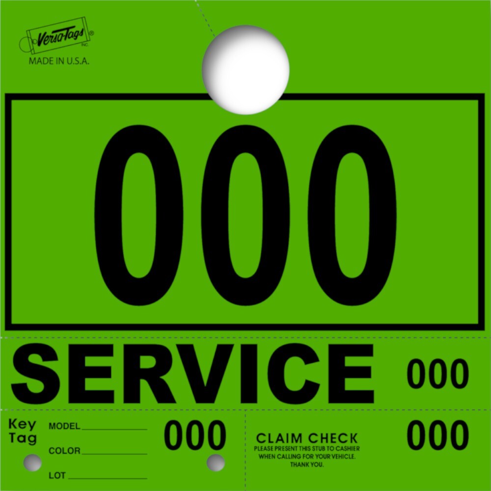 Light Green Service Department Hang Tags Window Tag 1000 Per Box