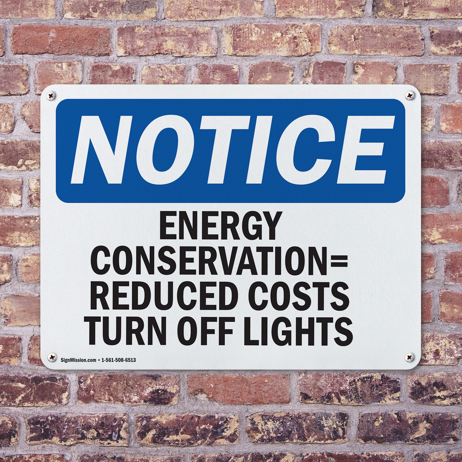 (2 Pack) Energy Conservation = Reduced Costs Turn OSHA Notice Sign Decal Metal