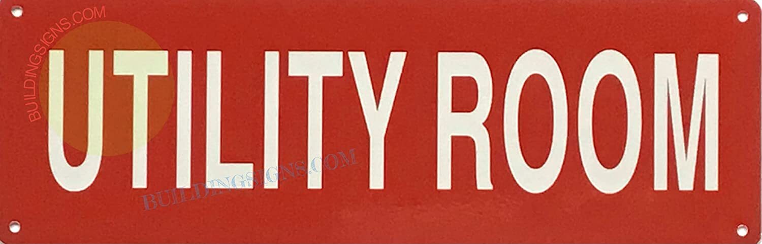 Utility Room Sign (Reflective, Aluminum, RED Background, 4X12 INCH)