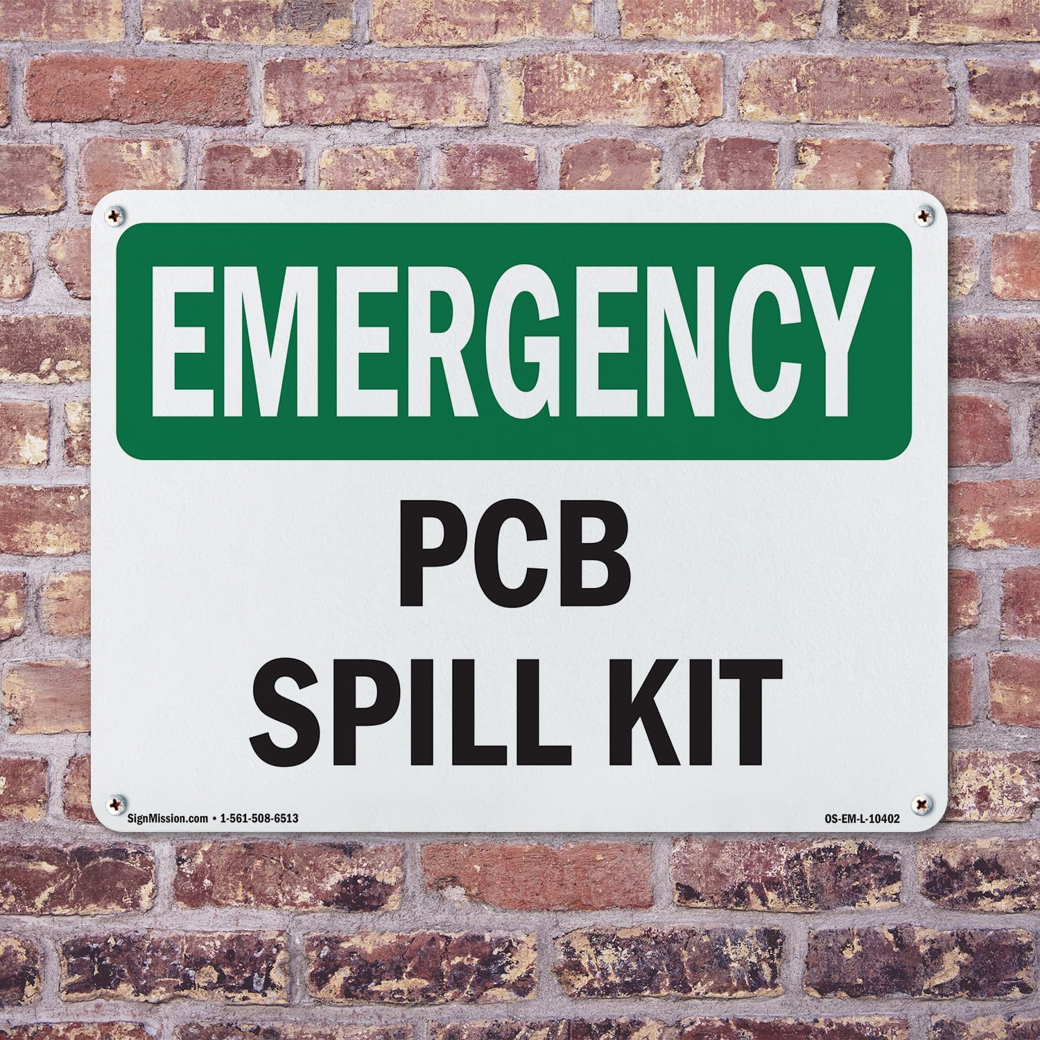 PCB Spill Kit OSHA Emergency Rigid Plastic Sign 18 Inch X 12 Inch – 10 Pack