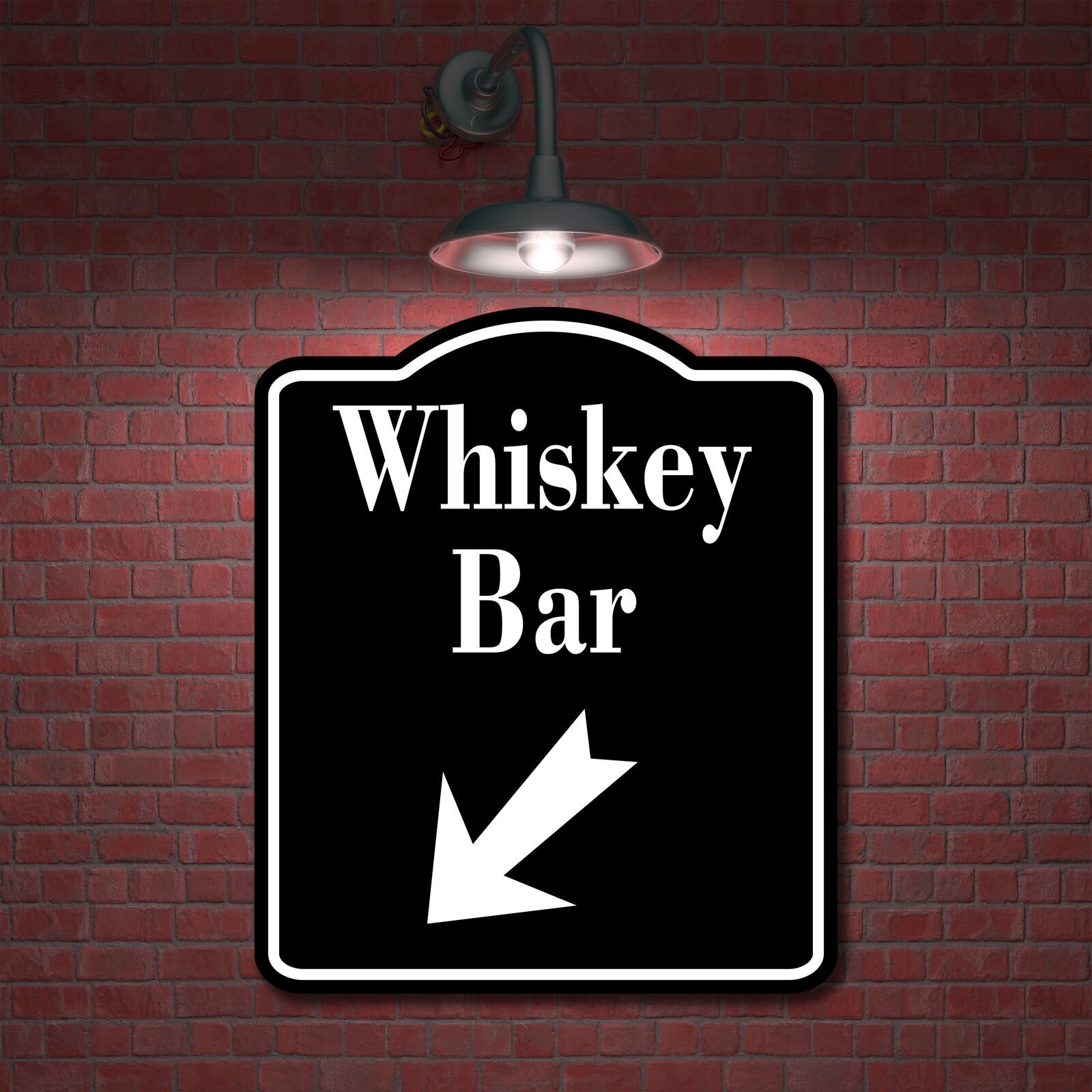 Whiskey Bar 45 Degree Down Left Arrow BLACK Aluminum Composite Sign