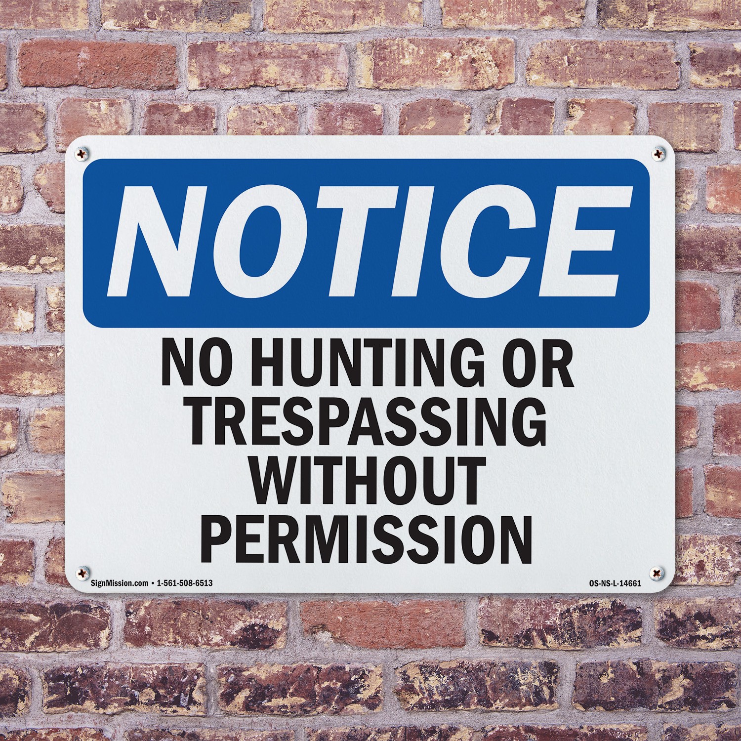 No Hunting Or Trespassing Without Permission OSHA Notice Sign, Decal 5/10 Pack