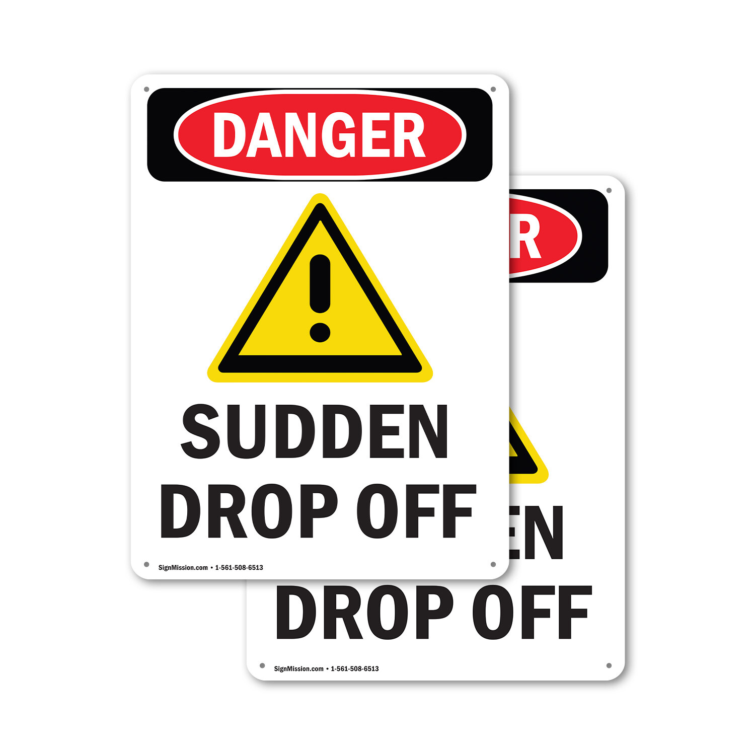 (2 Pack) Sudden Drop Off OSHA Danger Sign Decal Metal Plastic