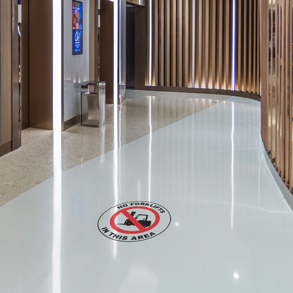 Floor Decals No Forklifts in This Area Red Black Anti-Slip Round Shape Lifestyle