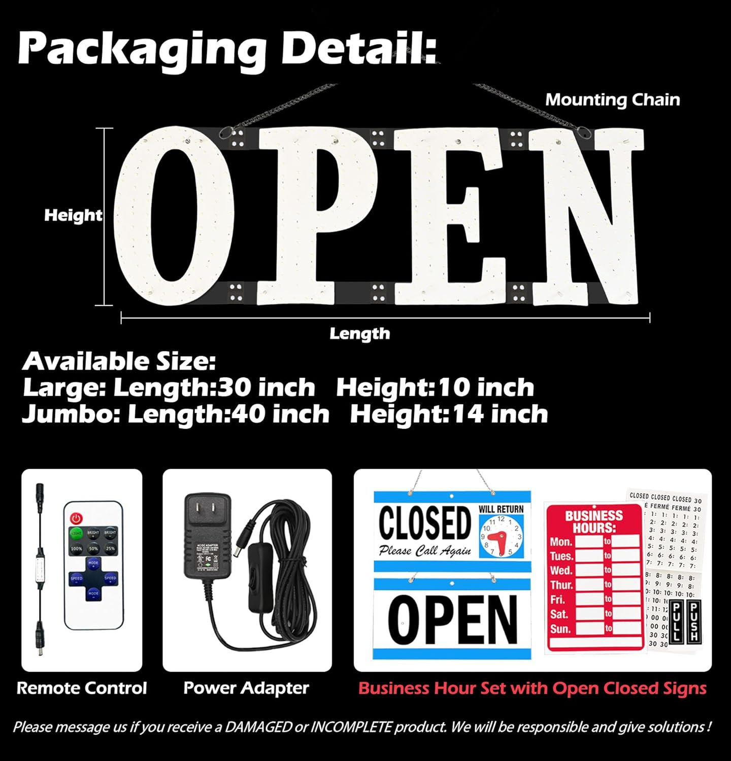 Bright LED Open Sign 30×10″ with Remote for Store, Bar, Coffee Shop, Salon