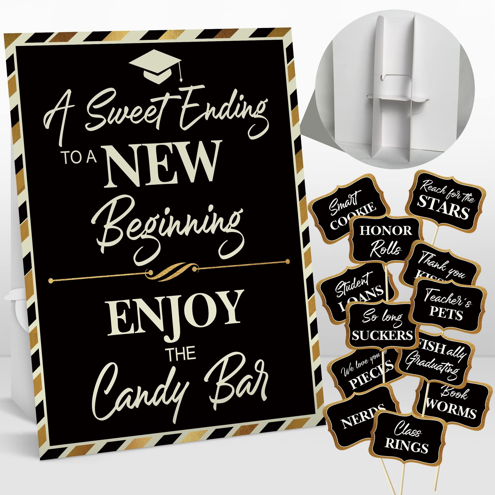 2026 Graduation Candy Buffet Signs Decorations, Black Gold Grad Party Candy B…