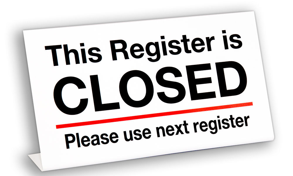 20pk Register Closed Signs, Plastic, L Style, Free Shipping