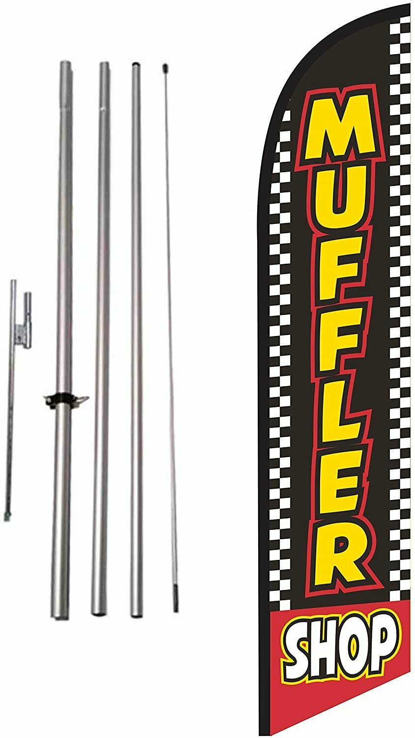 Muffler Shop 15ft Feather Banner Swooper Flag Kit – INCLUDES 15FT POLE KIT…
