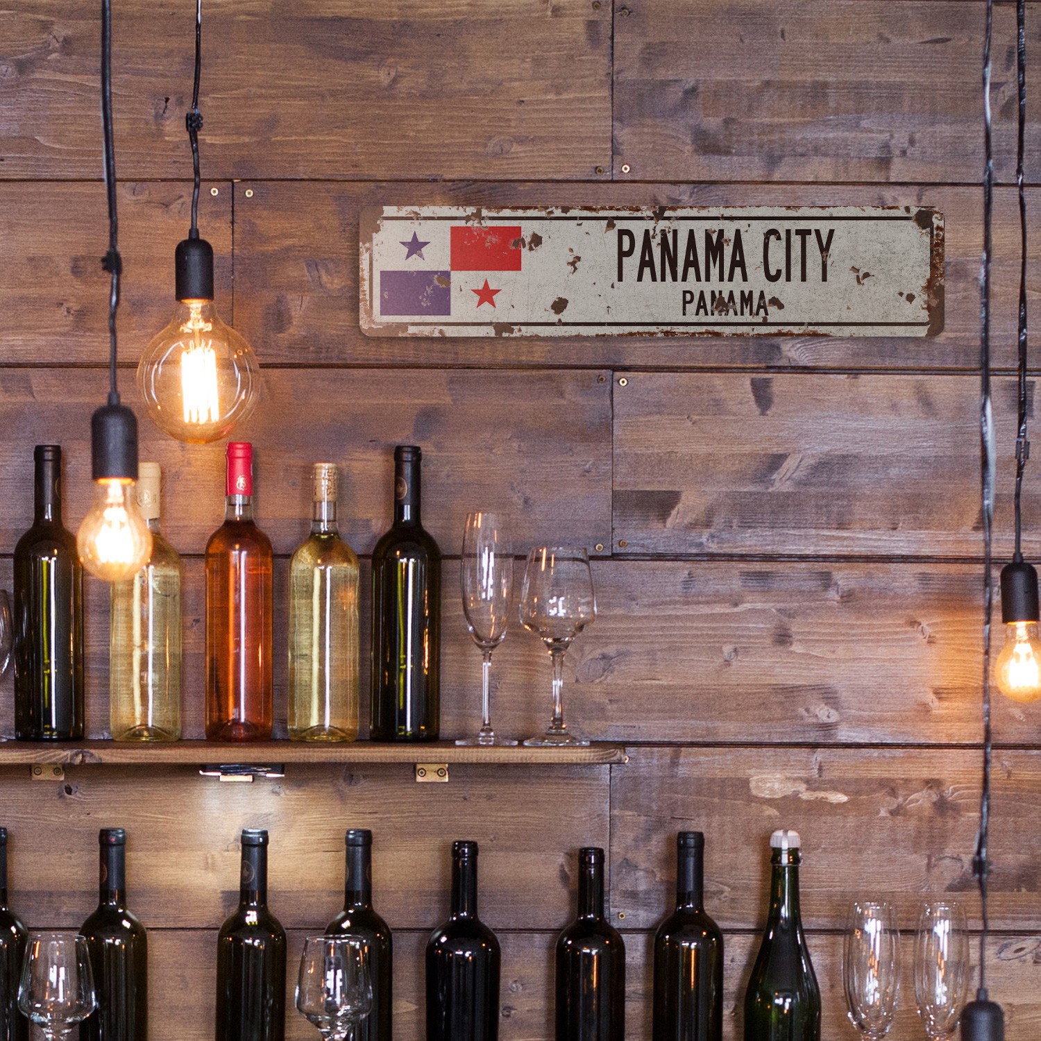 PANAMA CITY PANAMA Vintage Style Street Sign Panamanian flag city country road