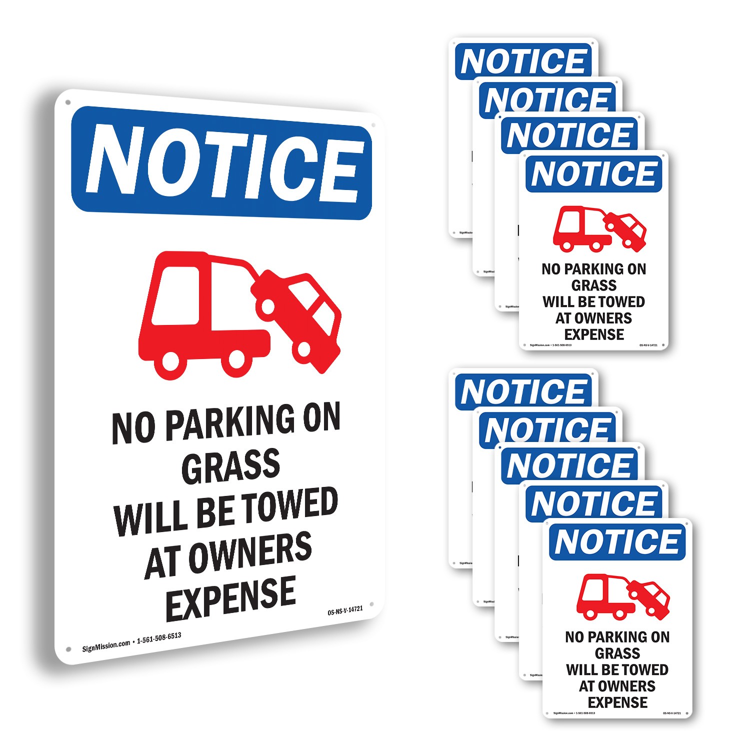 No Parking On Grass OSHA Notice Sign Metal, Plastic, Or Decal – 5 or 10 Pack