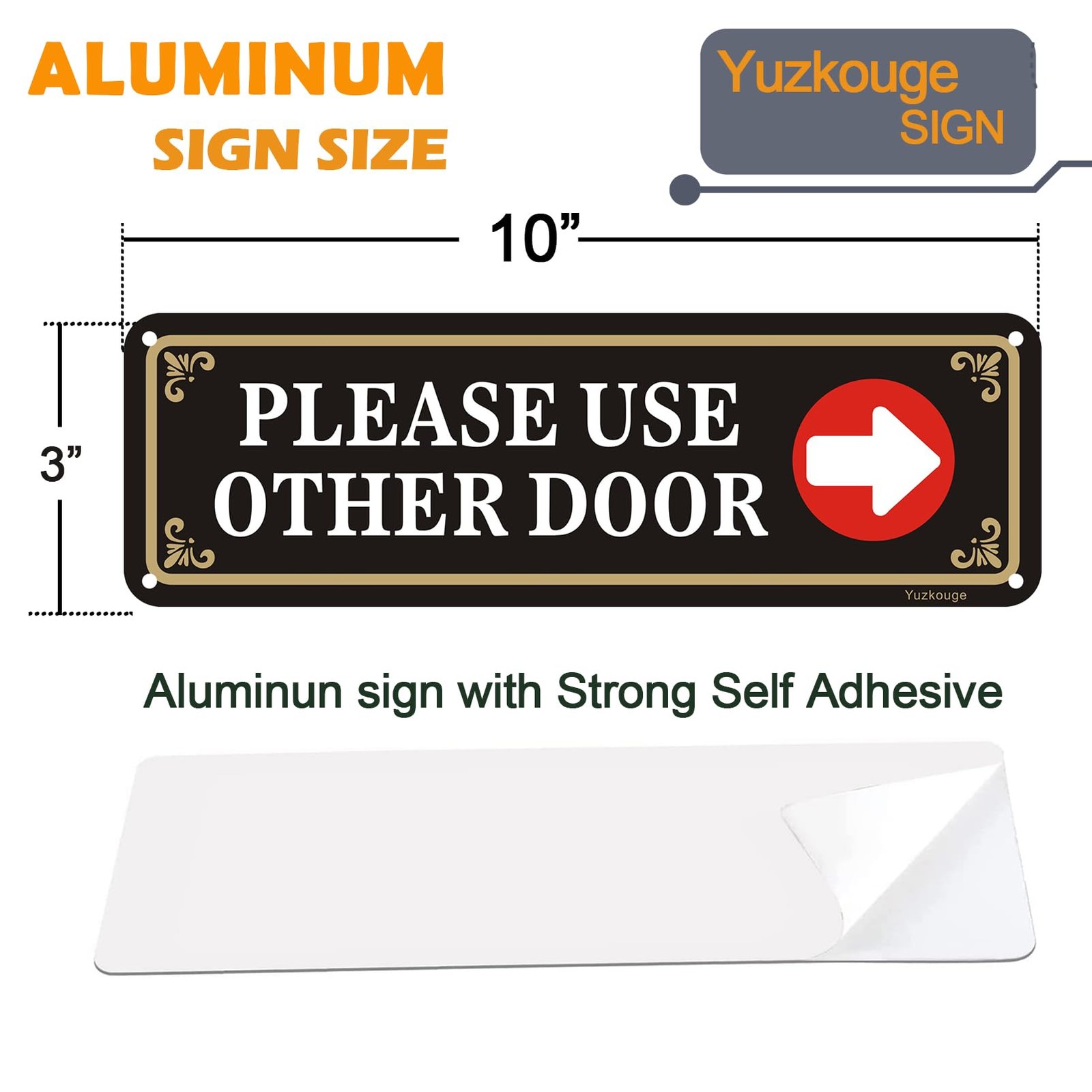 1 PCS 10×3 Inch Please Use Other Door Sign Aluminum Weatherproof Black Wall