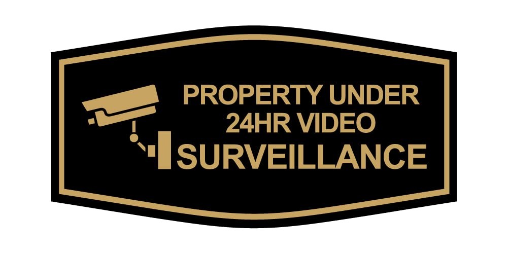 24Hr Video Surveillance Sign Black Gold Security Camera Warning Small 1 Pack