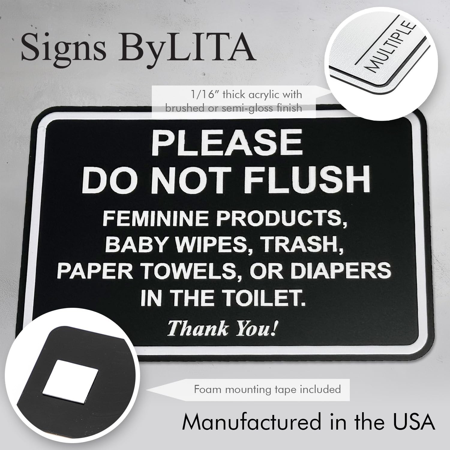 2 Pack Classic Framed Please Do Not Flush Bathroom Sign 4″ x 6″ Silver