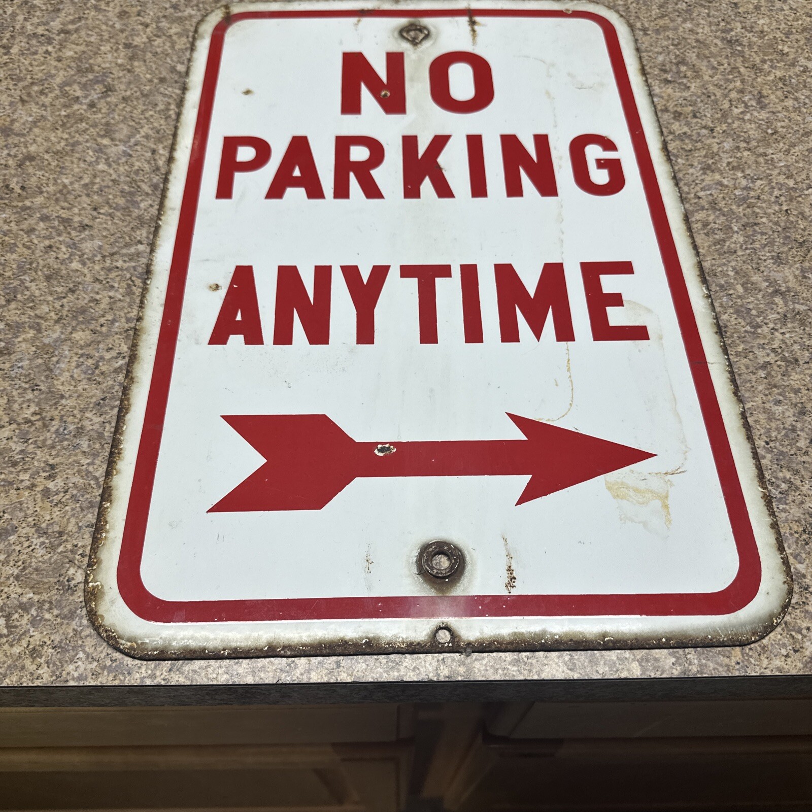 Vintage Red Street Sign NO PARKING ANY TIME Right Arrow 12″x 18″ Steel 2 Lb 7 oz