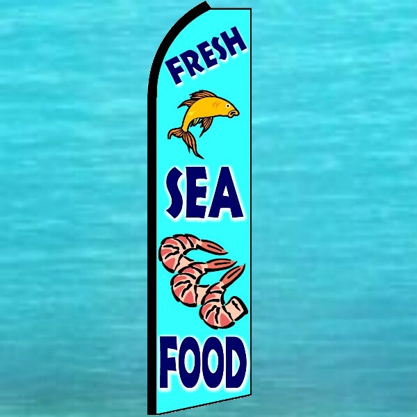 FRESH SEA FOOD SWOOPER FLAG Tall Flutter Feather Advertising Sign Banner Seafood