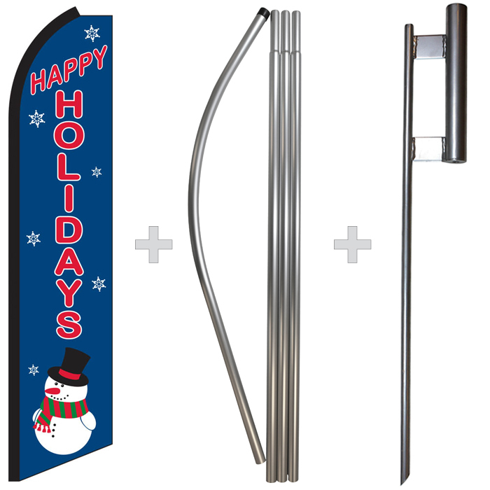 Happy Holidays 15′ Tall Swooper Flag & Pole Kit Feather Super Bow Banner