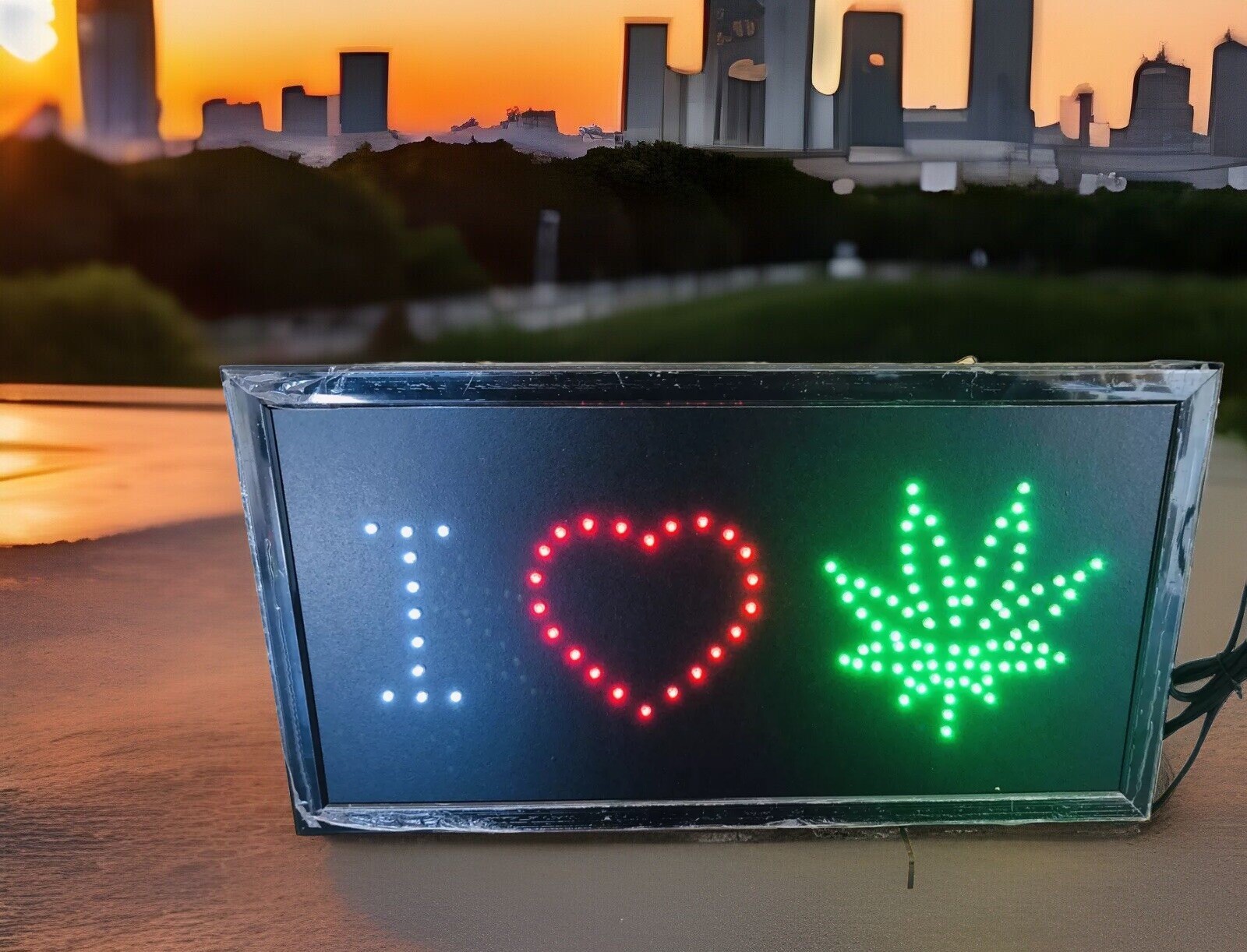 18.5” X 9.75” Bright LED I Love Marijuana Weed Sign Smoking Leaf