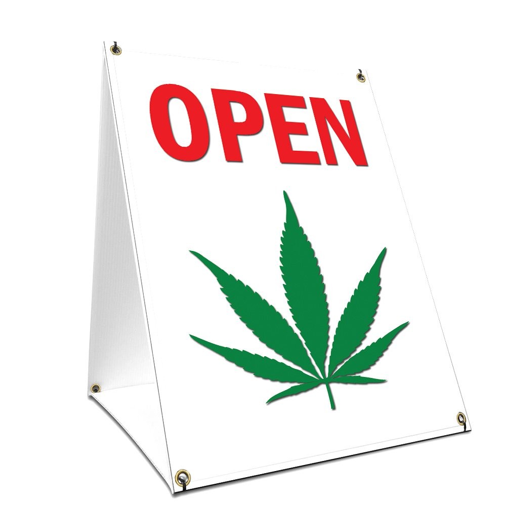 SignMission A-Frame Sidewalk Cannabis Dispensary Open Sign Graphics On Each