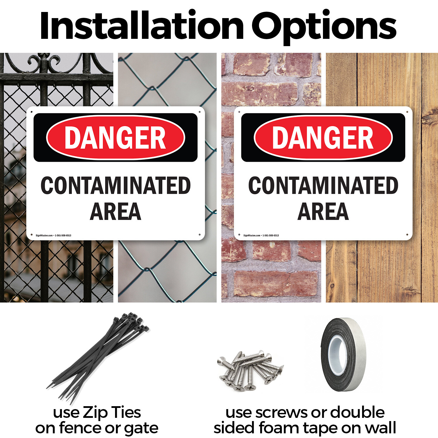 (2 Pack) Contaminated Area OSHA Danger Sign Decal Metal Plastic