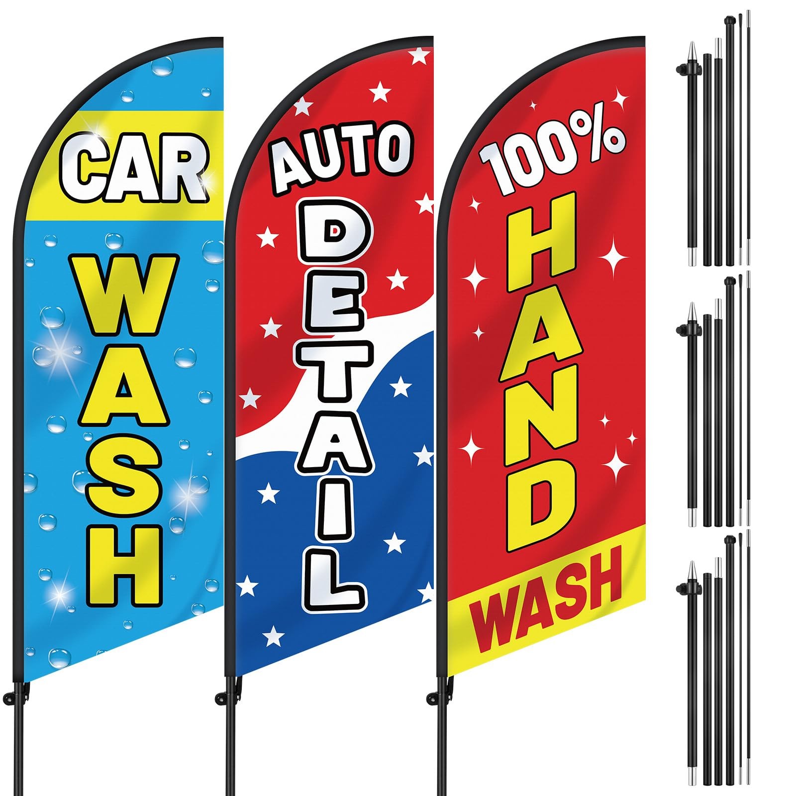 3 Pcs Car Wash Sign Car Wash Flags Feather Flag Banner Auto Detail Hand Wash …