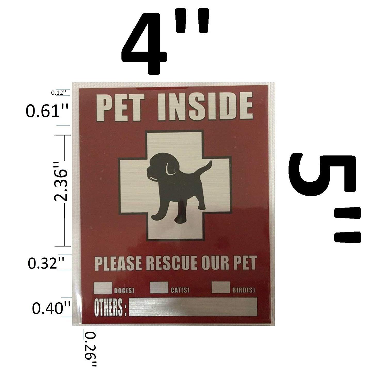 2 pcs Pets Inside – Please Rescue Our pet Sign (Brush Aluminum, Heavy Duty 4×5)