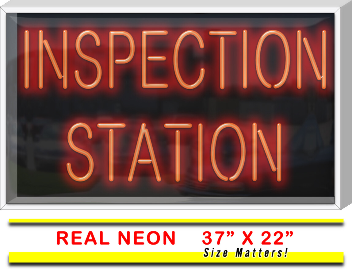 OUTDOOR XL Inspection Station Neon Sign Jantec 37″ x 22″ Garage Car Auto